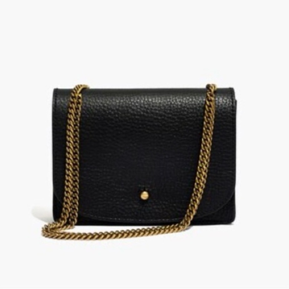 Madewell Black Leather Adjustable Crossbody Bag with Gold Chain